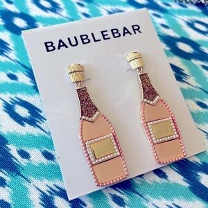 Brand New BaubleBar Champagne Bottle Pink Rose Gold Tone Drop Earrings Celebrate
